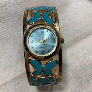DF Gold Cuff Watch with Butterfly Flower Motif